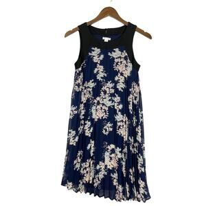 Xhilaration | NWT Navy Blue Floral Accordion Pleats Sleeveless Shift Dress